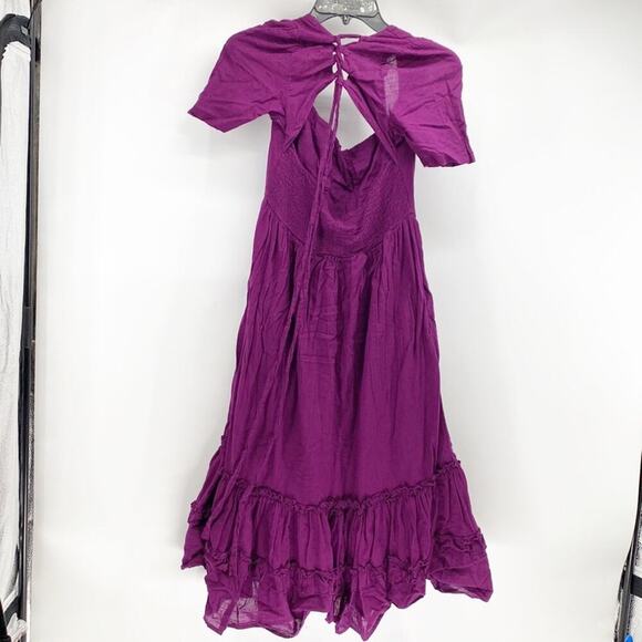 Free People Frances Purple Tie Back Romantic Bohemian Midi Dress western festiva - Picture 6 of 8